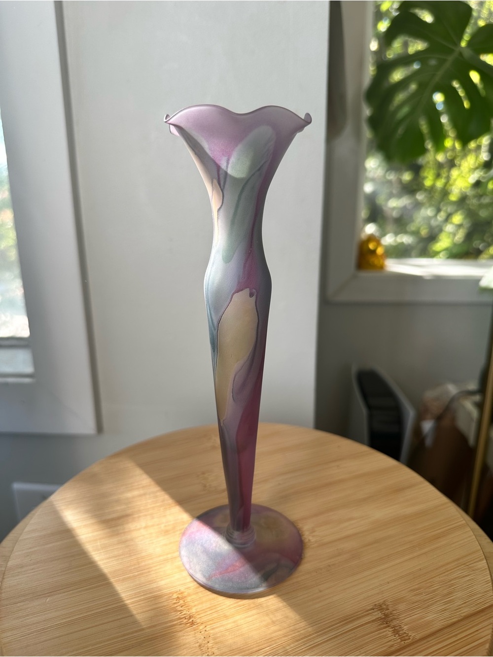 Vintage Rueven Art Glass Hand Painted Bud Vase - Art Nouveau Style